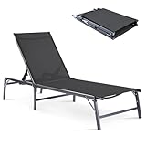 HOMELYM Outdoor Chaise Lounge Chair, Foldable & Assemble-Free, 6 Adjustable Positions, Durable Rust-Resistant Frame, Portable Outdoor Pool Lounge Chairs for Pool Patio Beach, Black