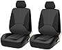 Car Seat Cover for Front Seat with Headrest Cover, PU Leather Breathable Soft Automotive Protectors, Waterproof Non-Slip Vehicle Cushion Cover, Car Interior Accessories for Most SUV, Van, Car (Gray)