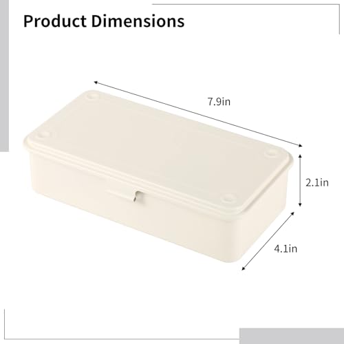 Image of OMISTAR Steel Storage Box with Hinged Lid, Metal Container for Scrapbook Stamps, Rectangular Empty Hinged Metal Tool Box, Storage Organizer for Pegs, Pens, Stationary, White