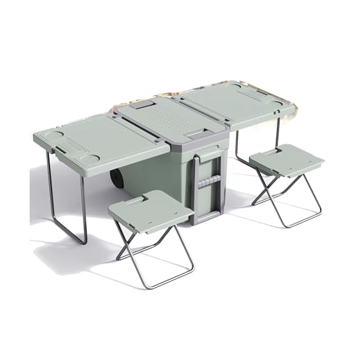 DECAKE Rotomolded Duro, Caja más Fresca con Ruedas cerrables, Caja de refrigerador aislada de 32 litros con Mesa y Silla Plegable, preservación de la Caja de enfriamiento portátil B
