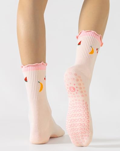 Image of Yawlsow Pilates Grip Socks for Women Yoga Grippy Socks Cute Barre Non Skid Athletic Crew Sticky Sock Workout Hospital
