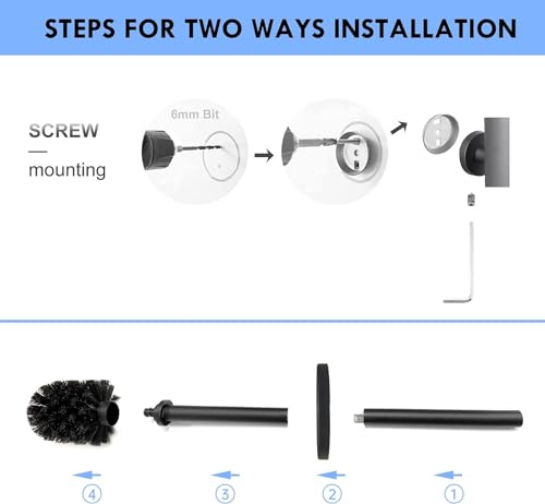 Image of Toilet Brush Holder Wall Mounted, Toilet Brush 304 Stainless Steel, Matte Black Toilet Bowl Brush for Bathroom with Lid Toilet Bowl Brush