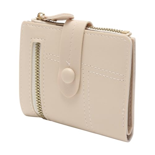 1Pcs Card Wallet Button-Fold Card Wallet PU Leather Cream 11.4x9.1cm2