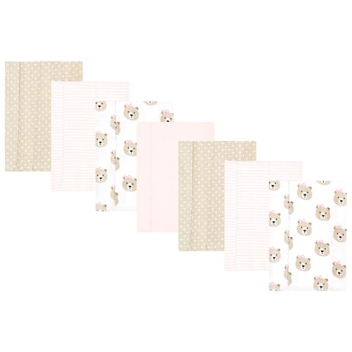 Image of Hudson Baby Unisex Baby Flannel Burp Cloth 7pk, Pink Taupe Bear, One Size