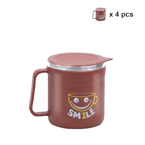 Image of ATTRO Happy Mug Set of 4-Comes with Double Wall Inner Stainless Still & Lid Stylish Cup Ideal for Hot Coffee, Tea - 300ml-Red