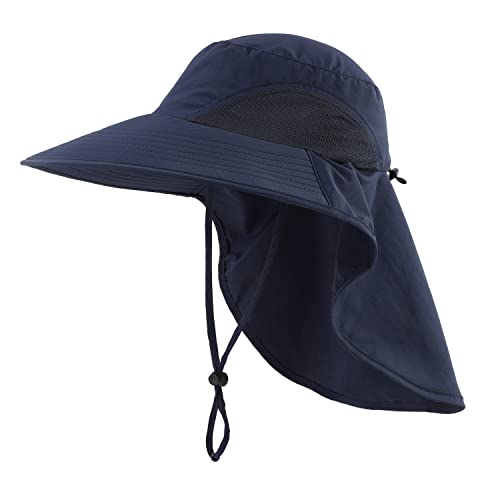 Image of Home Prefer Outdoor UPF50+ Sun Hat Wide Brim Mesh Fishing Hat with Neck Flap