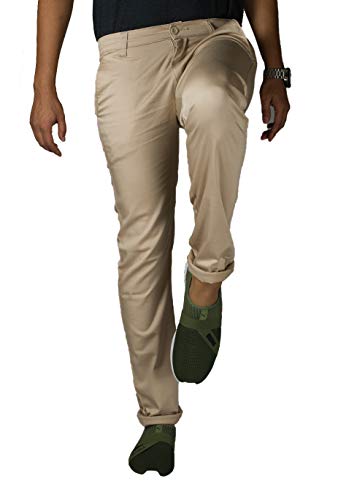 Image of 0-DEGREE Men's Regular Fit Cotton Trouser (0DCotPantRaidParent Beige, Black 32)