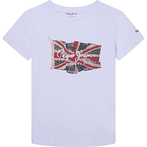 Pepe Jeans Flag Logo Jr S/S N T-Shirt, Blanco (White), 14 Years Niño