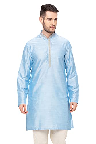In-Sattva Men's Indian Embroidered Banded Collar and Placket Royal Kurta Tunic