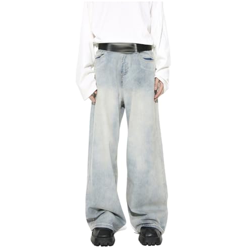 XYGJZ Mid Waisted Wide Leg Jeans for Men Light Wash Denim Loose Fit Denim Pants