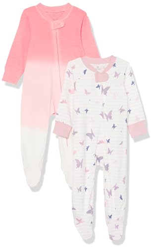 Image of HonestBaby Baby Girls' 2-Pack Sleep and Play Footed Pajamas One-Piece Sleeper Jumpsuit Zip-front Pjs Organic Cotton