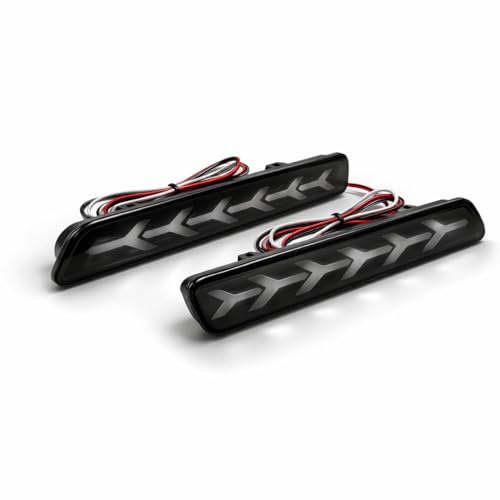 Image of Car Reflector LED Brake Light with 6 Arrow Design - Smoke Glass Rear Bumper Back DRL with Wiring | Waterproof, Shockproof & Dustproof (SMOKE GLASS) red light