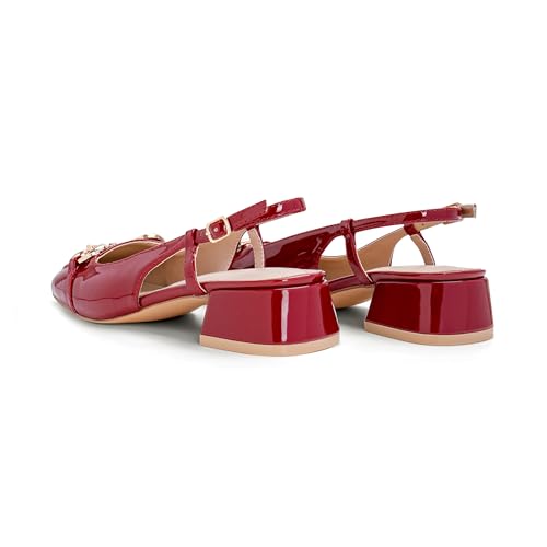 Image of Slingback Mary Jane Heels for Women Low Block Heel Closed Square Toe Pump Shoes Heels Classic Daily Office Dressy Shoes