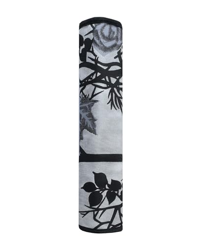 Image of Decorative Refrigerator Cover Set with Floral Pattern, Top Cover and Handle Covers, Black and Grey