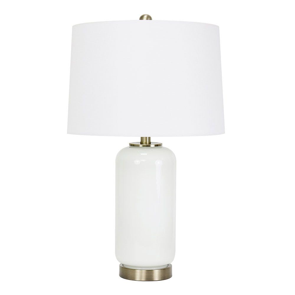 Danube HomeJonathan Glass Table Lamp For Bedroom| 40W 1-Light Indoor Lamp With E27 Socket (Bulb Not Included)| Glass/Fabric Frame,Antique Brass/White Finish - L38xW38xH67.5cm (2 Year Warranty)