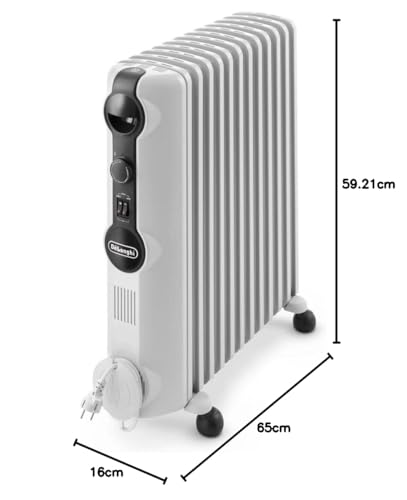 De'Longhi TRRS 1225C Radia S - Radiador de aceite, Termostato Ambiente Ajustable, Comfort-Temp, 12 Elementos, Ruedas, Blanco