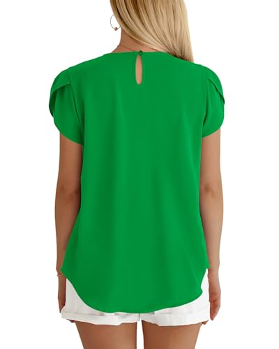 PRETTYGARDEN Women's Tops 2026 Casual Summer Round Neck Short Sleeve Basic Pleated Loose Fit Blouses Plain Tunic Shirts(Green,Large) — view 5