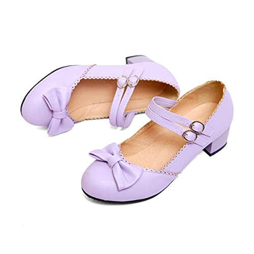 Hello Shero Women's Kawaii Lolita Shoes Sweet Mary Jane Pumps with Bow Round Toe Block Low Heel Ankle Strap Buckle Cosplay Shoes3
