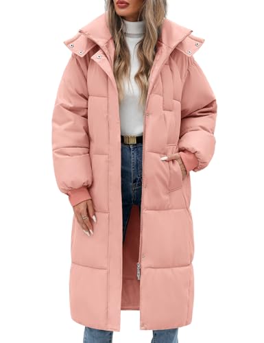 RITOSTA Abrigos Largo Mujer Invierno Chaqueta Acolchada Gruesa Parka con Capucha Abrigo Plumas Chaqueta de Plumón Chaqueta Cálida de Algodón a Prueba de Viento con Cremallera Bolsillos(Rosa,XL)