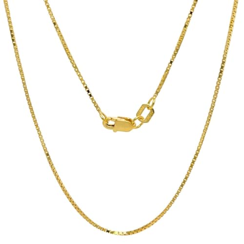 JEWELHEART 14K Solid Gold Box Chain - Dainty 0.45mm 0.5mm 0.6mm 0.7mm 0.75mm Thin Gold Chain Necklace For Women - Mirror Square Link Yellow and White Real Gold Chain For Men 16