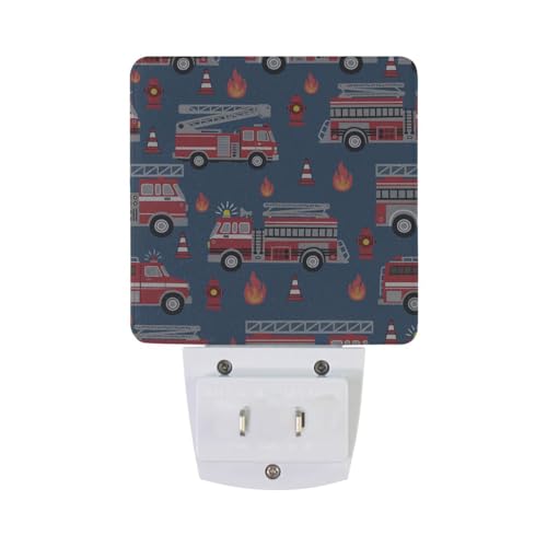 Image of Fire Trucks Night Lights 2 Pack Plug-in Wall Led Nightlight Auto Dusk-to-Dawn Sensor Lamps for Bedroom Kitchen Bathroom Hallway Stairs