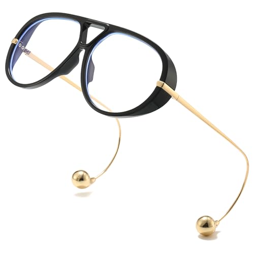 Image of SODQW Oversized Aviator Blue Light Blocking Glasses Women with Earring Trendy Large Big Double Bridge Designer Eyewear