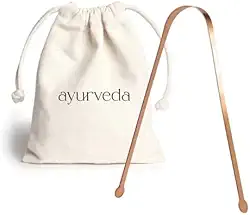 Raspador de Lingua Cobre Ayurveda com saquinho Algodão cru.