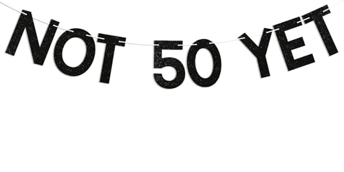 Image of Not 50 Yet Banner - Last Year in My 40s Banner, Happy 49th Birthday Sign, Cheers to 49 Years, Funny 49th Birthday Party Decorations Black Glitter