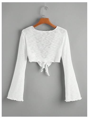 OYOANGLE Women's Bolero Shrug Lightweight Bell Long Sleeve Tie Front Cropped Cardigans2