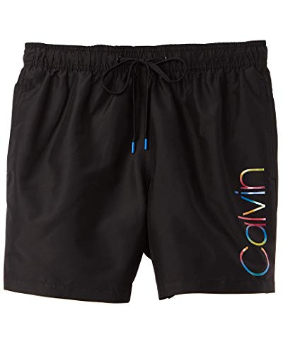 Calvin Klein Men's 5 Inch Elastic Waist Quick Dry Swim Trunk, Pride Black, Medium
