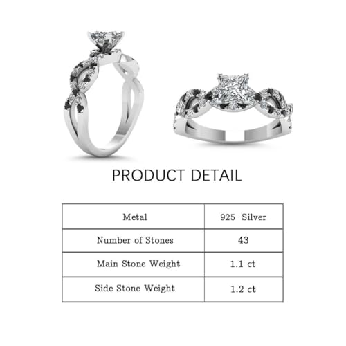 Jeulia Women 2.5 Carat Princess Cut Wedding Band Rings Engagement 925 Sterling Silver Twisted Eternity Birthstone Rings Anniversary Promise with Jewelry Gift Box2