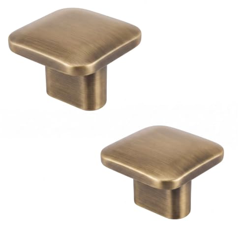 Image of JAGGER JAG401 Drawer Knobs for Home & Office - Durable and Elegant Stainless Steel Door Knob for Cabinets, Cupboards & Dressers (2, Brass Antique (Square))