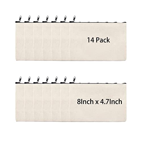 8×4.7 Inch Blank DIY Craft Bag Canvas Pencil Case Blank Makeup Bags- Canvas Pencil Pouch Bulk Canvas Cosmetic Bag Multi-Purpose Travel Toiletry Bag Canvas Zipper Bags