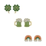 Madison Tyler 3Pcs St.Patrick's Day Earrings for Women | Green Clover Earrings | Rainbow Earrings | Beer Stud Earrings | St.Patrick's Day Party Jewelry Gifts
