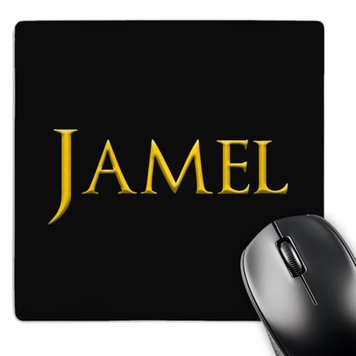 3dRose Jamel Classic boy Baby Name in America. Yellow on Black Charm - Mouse Pads (mp_356432_1)