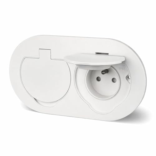 Enchufe doble empotrable de acero inoxidable IP55 tapa abatible abrazadera tipo francés