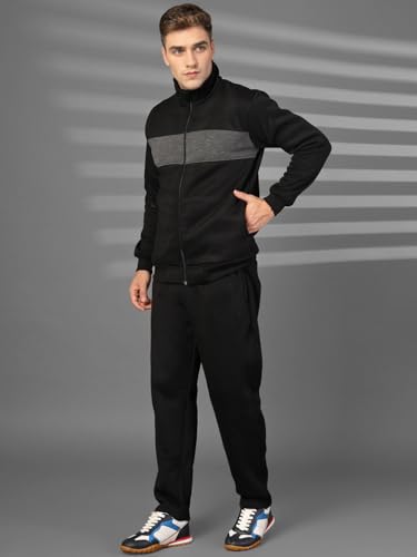 Image of CHKOKKO Track Suit For Man High Neck Winter Tracksuit Men Full Zip Jacket With Elastic Waist Lower And Soft Sports Activewear Set For Gym Running And Casual Use