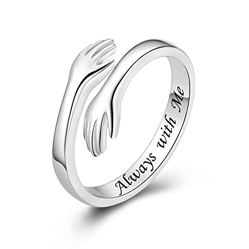 ACJFA Anillo ajustable de plata de ley para mujer, anillo de mano para hija, regalo de cumpleaños, regalo de vacaciones para mujeres, adolescentes, niñas, metal, circonita cúbica