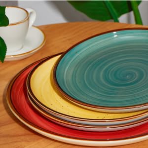 Image of ONEMORE Ceramic Dinner Plates Set of 6, 8.5 inch Small Stoneware Plates for Appetizer, Salad and Dessert. Oven, Microwave and Dishwasher Safe Plate, Stackable, Rustic Kitchen Porcelain Dish, Teal
