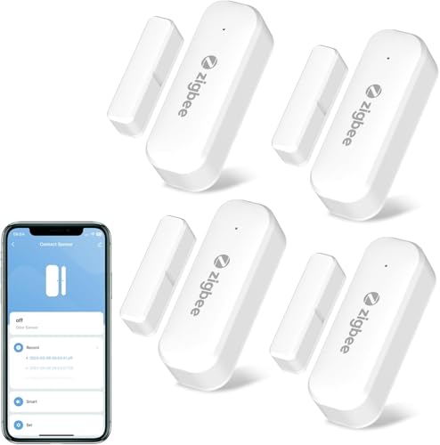 Tuya Zigbee Smart Sensor 4Pack,Mini Smart Door Sensor,Wireless Contact Sensor,Kid&Home Safety,Requires Zigbee Gateway, Compatible with Alexa/Google Assistant