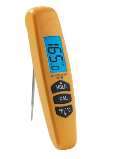 Taylor-Thermocouple Digital Folding Probe Thermometer, -40°F to 572°F, Yellow/Silver, NSF Listed, Model 9867FDA – Pack of 1