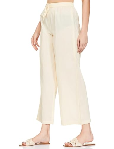 Image of Pack of 1 Stylish & Comfortable Rayon Cotton Straight Cut Wide Legs Palazzo Trousers for Women /Knitted Rayon Cotton Ethnic Palazzo White