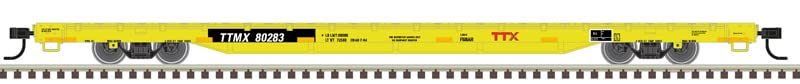 Atlas HO Scale 68' Flatcar TTX (Yellow/Black/Red Forward Thinking Logo) #80283