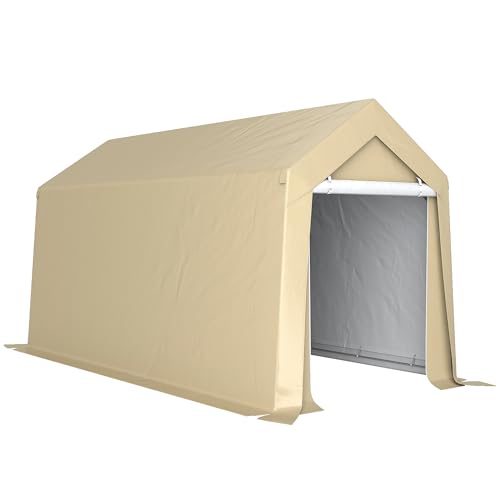 Outsunny Gartenhaus, Lagerzelt, 2 x 3,6 m, wasserdicht und UV-beständig, verzinkter Stahlrahmen und große Tür, Fahrradschuppen Garage für den Außenbereich, beige