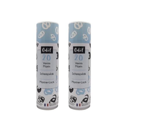 Odif - Vernis Marin 20 - lot de 2- Transparent pour Loisirs Créatifs, Finition Brillante - Résistant aux UV et Intempéries - Protection Intérieur et Extérieur - Tous Supports - Spray de 250 ml