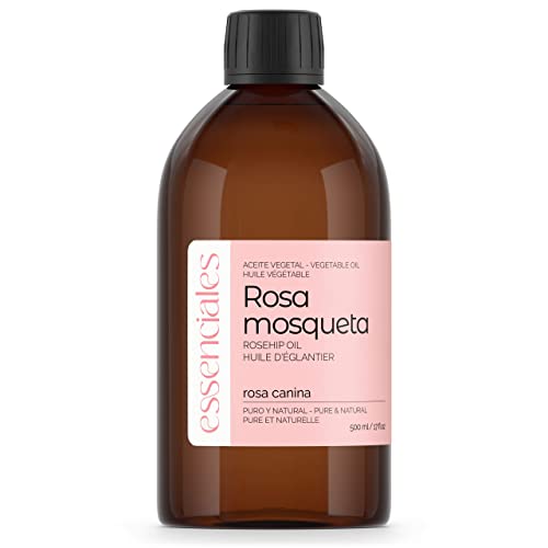 Essenciales - Aceite Vegetal de Rosa Mosqueta BIO, 100% Puro y con Certificado ECOLÓGICO, 500 ml | Aceite Vegetal Rosa Canina, 1ª Presión Frío
