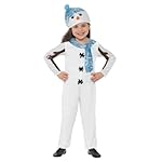 Smiffys Disfraz de muñeco de nieve para niños, blanco con mono y sombrero, disfraz de Navidad para niños pequeños