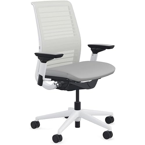 Steelcase Think Office Chair - Ergonomic Work Chair - Lumbar Support - 4D Arms - Seagull Frame with 3D Knit Back - Nickel Fabric with Wheels for Carpet Flooring