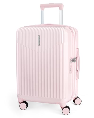 BAGSMART Carry On Luggage 22x14x9 Airline Approved with Spinner Wheels,100% PC Hardside Expandable Luggage with TSA Lock for Trips, 20 Inch Rolling Suitcases for Men Women,Pink