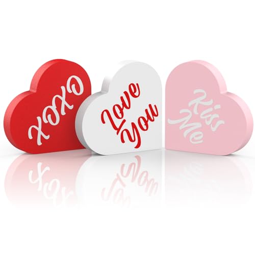 OLANRUN Valentines Day Decorations, 3 PCS Double Printed Wooden...